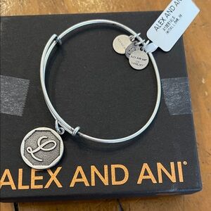Alex and Ani Silver Tone 'L' Initial Charm Bangle Bracelet